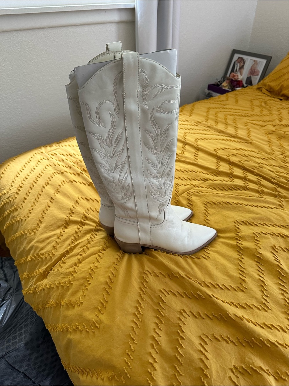 Dolce Vita White Pointed-Toe Western Knee-High Boots